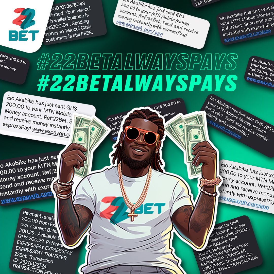 We'll meet in T Havana Park in Tema Com. 9 to watch the UCL final game. Many prizes, including jerseys and 22Bet-branded souvenirs such as caps, T-shirts and face towels will be distributed. Check out their pinned tweet and comment your number for your TnT. #22BetAlwaysPays.