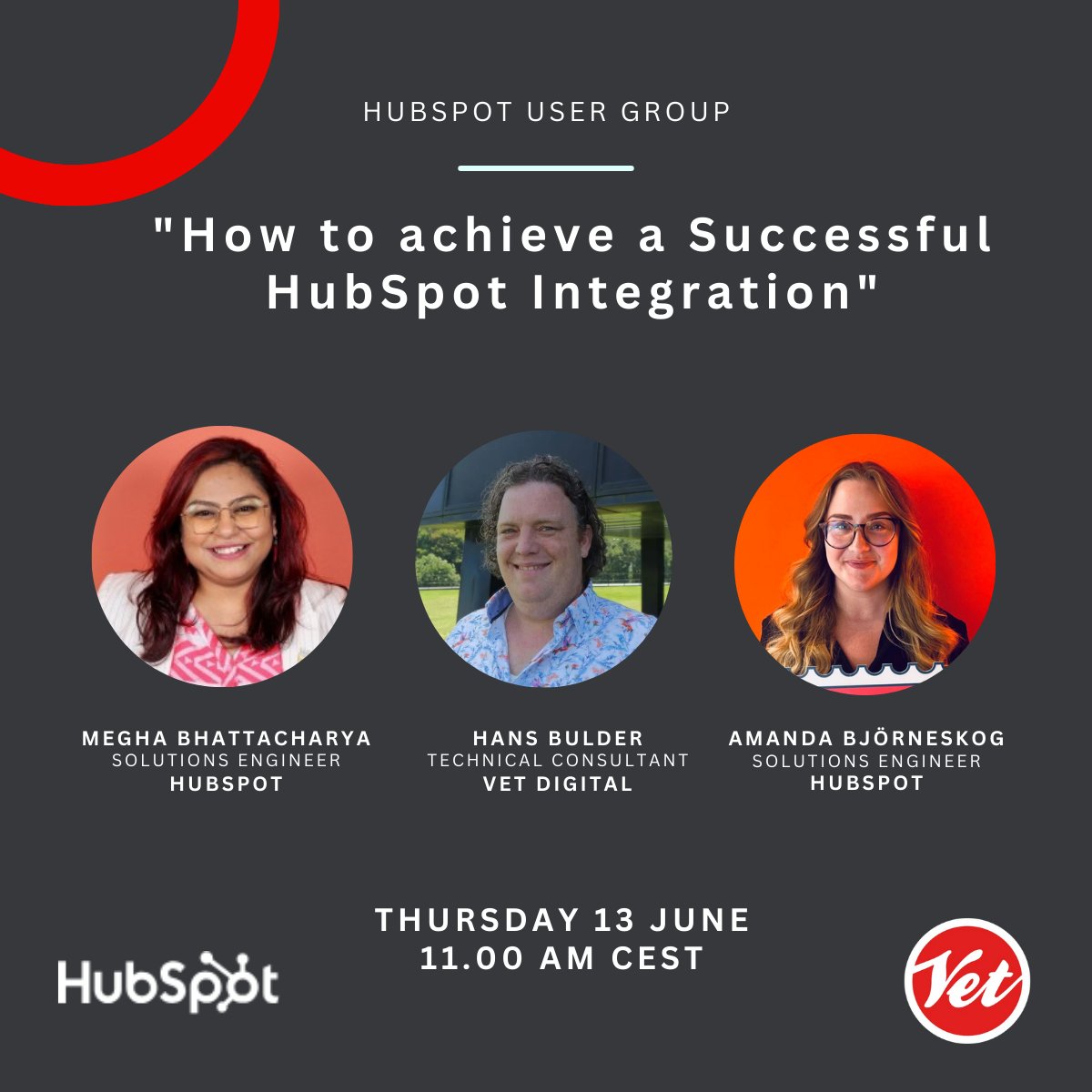 HubSpot User Group on June 13 at 11:00 AM CEST about HubSpot data integrations! 🚀

Our speaker will give you tips and tricks to make your HubSpot data integrations run smoothly. 🔥

Sign up now!
hubs.ly/Q02yNJtX0

#HubSpotUserGroup