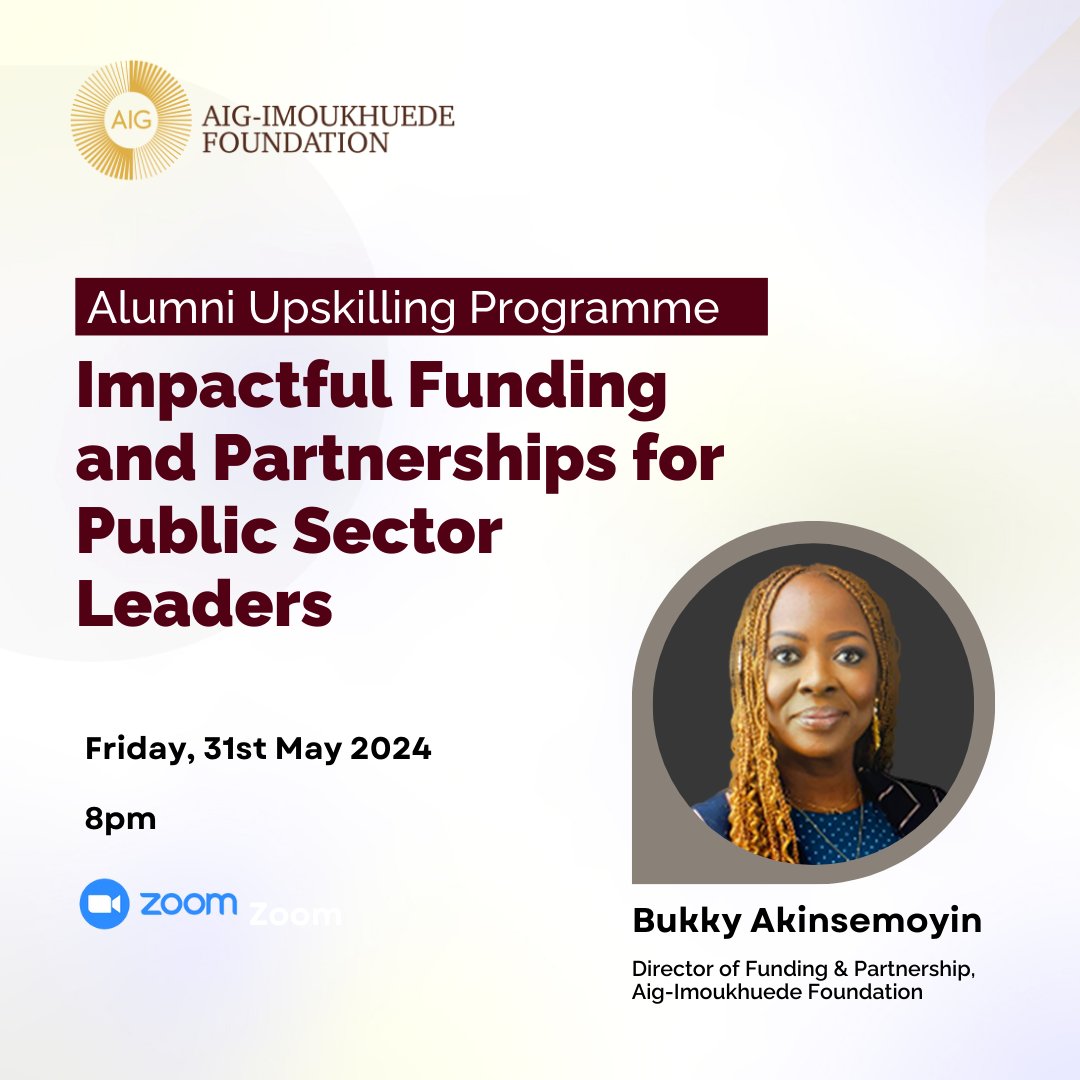 AigFoundation's tweet image. We are pleased to announce another upskilling session designed to equip our Alumni members with the knowledge and tools to achieve impactful results through collaboration.
#alumniupskilling #aigalumni #aigimoukhuedefoundation #publicsectortransformation