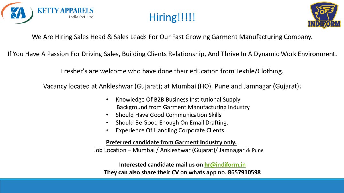 kindly note, Don't pay any money to HR if not mentioned in job details

#FashionJobs
#TextileTechnician
#FabricDesigner
#QualityControl
#TextileJobs