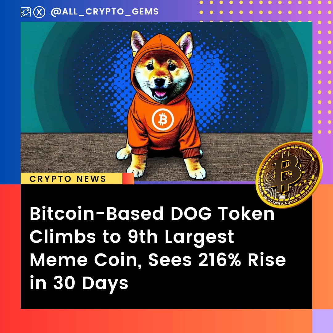 Bitcoin-Based $DOG Token Climbs to 9th Largest Meme Coin, Sees 216% Rise in 30 Days.

#Bitcoin #btc #Finance $SOL #Ethereum #crypto #cryptocurrency #cryptonews #crypto #cryptoart #EthereumETF #trading #memecoin #cryptotrader #altcoin #cryptohack #coinbase #cryptocurrencynews