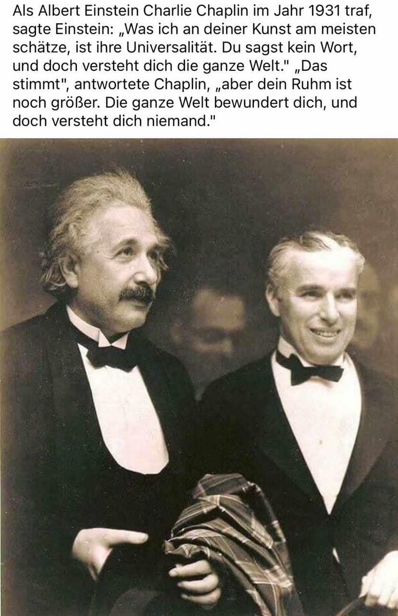 Treffen sich zwei Genies! 🚀 Einstein sagt zu Chaplin: "Du sagst nichts, und die Welt versteht dich." Chaplin kontert: "Dich bewundert die Welt, aber keiner versteht dich!" 😆 Unvergesslich! #Inspiration #Genies