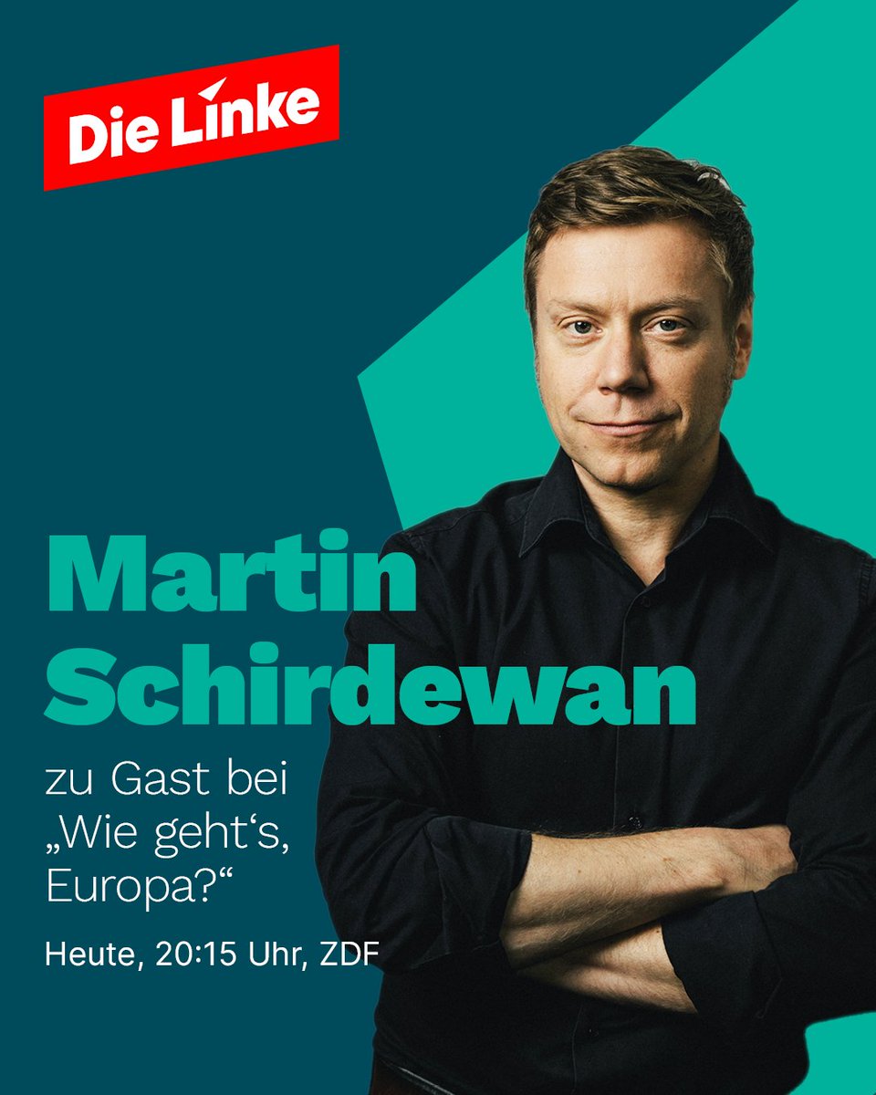 Sei live dabei, wenn Martin @Schirdewan heute Abend um 20:15 Uhr bei #WiegehtsEuropa im #ZDF auf Marie-Agnes Strack-Zimmermann, Katarina Barley & die Spitzenkandidierenden der anderen Parteien trifft! 👉 zdf.de/politik/wahlen…