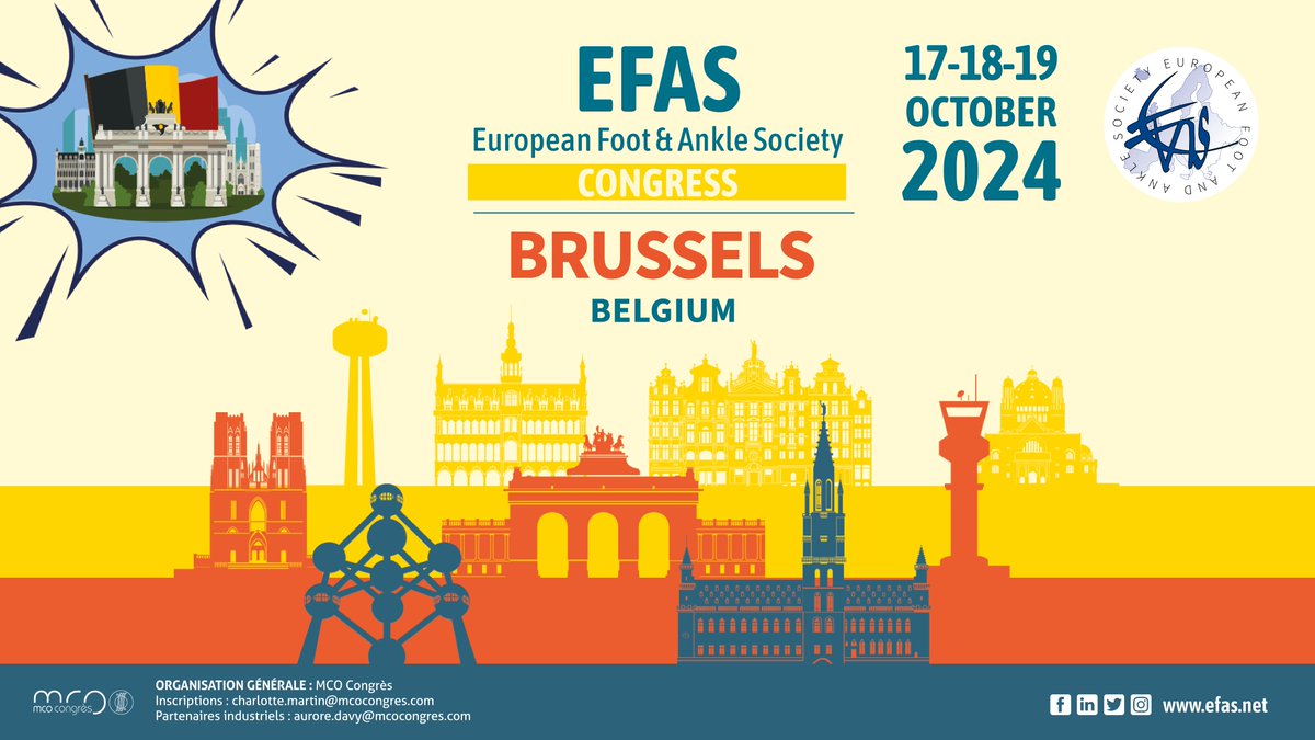 #EFAS Congress, 17-19 October 2024, Brussels, Belgium:🔔 LAST DAY 🔔
ABSTRACTS SUBMISSION deadline: 📌 31st May 2024 Midnight CET+1 🔗 Submit here: efascongress.org
#EFASCongress2024 #FootandAnkle #Footandanklesurgery #Congress @EFASnews