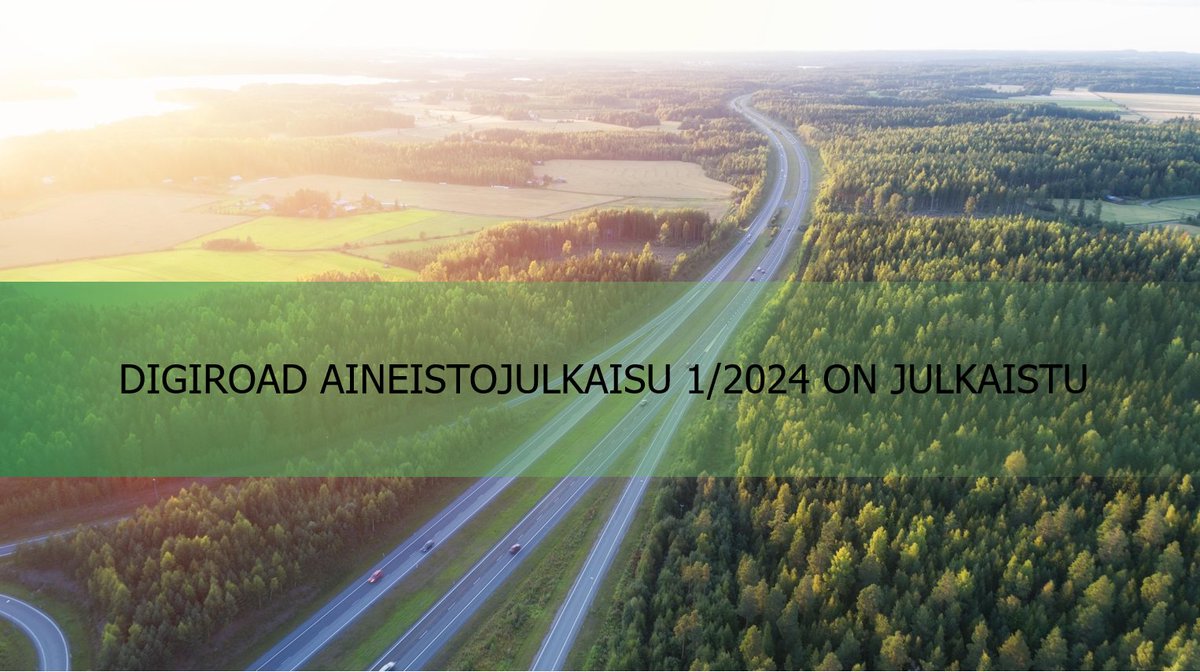 Mahtavia uutisia! 🥳
Uusi Digiroad-aineistojulkaisu 1/2024 on julkaistu!  
Lue uutinen ja tarkemmat tiedot 👉 vayla.fi/-/digiroad-ain…

#paikkatieto #digiroad #avoindata