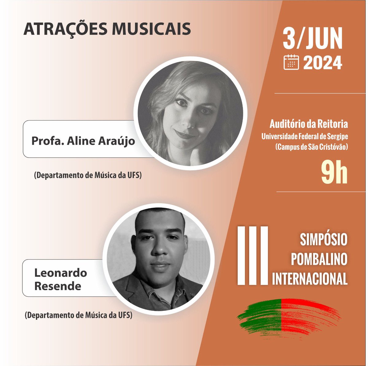 CatedraPombal's tweet photo. No próximo dia 05/06 começará o III Simpósio Pombalino Internacional, no Auditório da Reitoria da UFS. Na abertura, teremos Aline Araújo e Leonardo Resende, do Departamento de Música da UFS.
#catedramarquesdepombal #camoesip #necufs #ufs #iiisimposiopombalinointernacional https://t.co/ih3FsF2hkJ