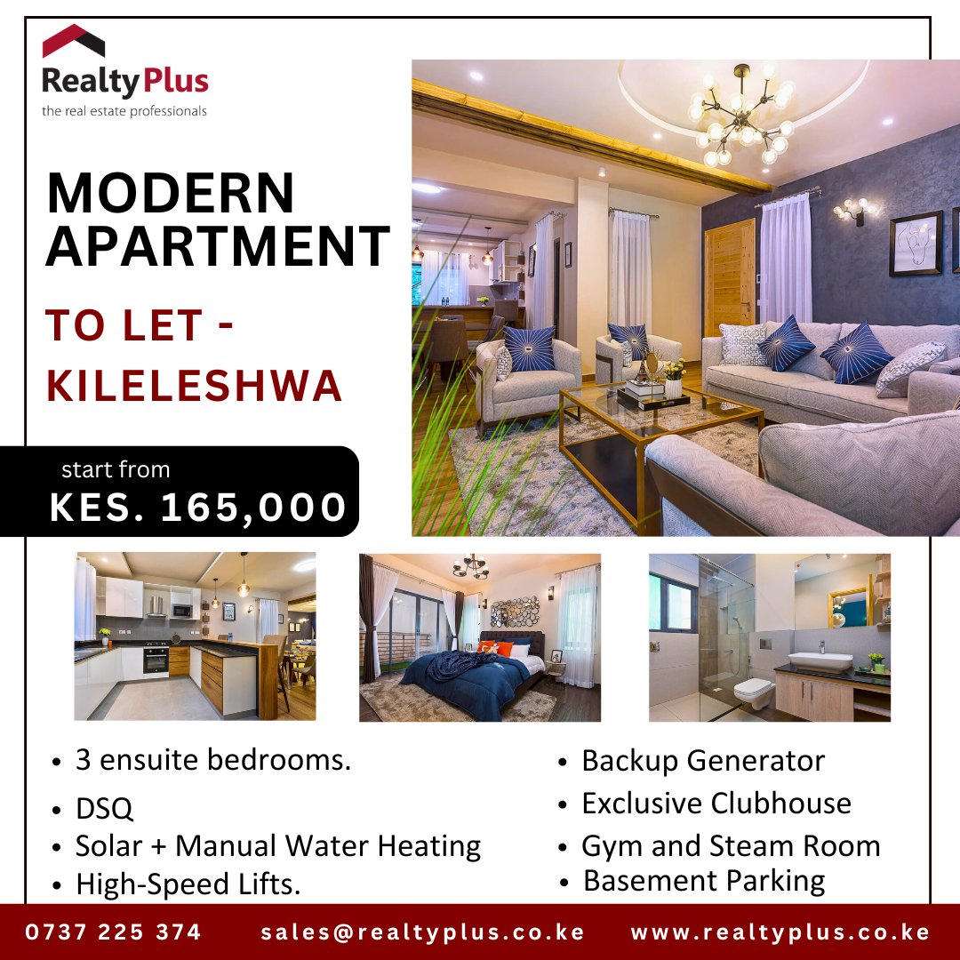 Discover urban elegance in this stunning 3-bedroom apartment in Kileleshwa. With 2,300 sq ft of beautifully designed living space, high-speed lifts, and a backup generator. Contact us now to make this your new home!

#NationalPrayerBreakfast #tbt #realestatemarket #househunting