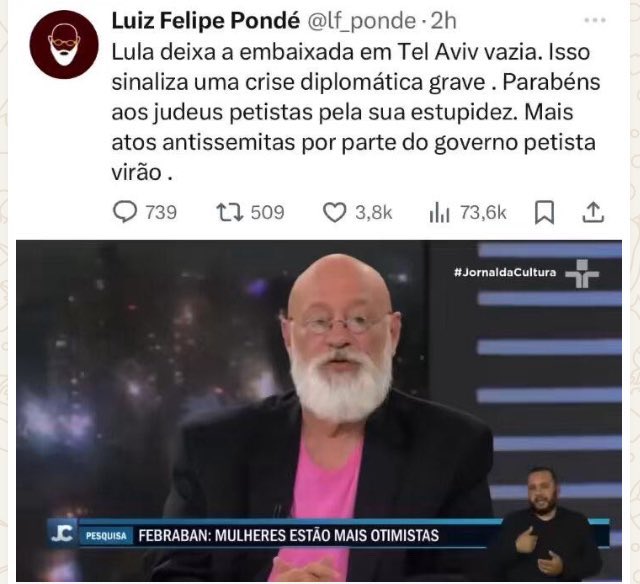 Parabéns para você também, Pondé! Você foi cúmplice de tudo isso apoiando o Lula e lacrando o L na urna!