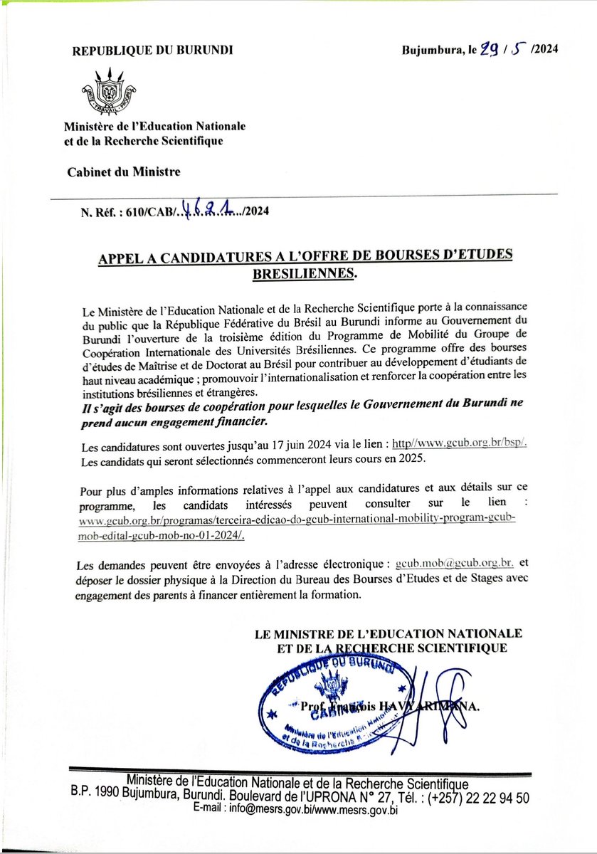 Appel à candidature aux bourses d'études  brésiliennes