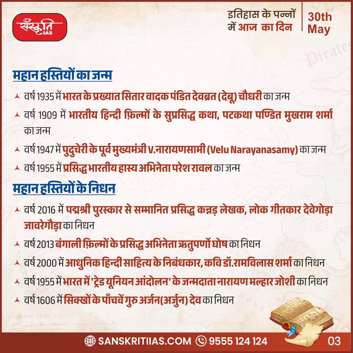 30 मई 
इतिहास के पन्नों में आज का दिन

#TodayinHistory #History #HindiJournalismDay #IndianPremierLeague #IndianGrandmasterVishwanathanAnand #WorldChessChampionship #ZiaurRahman #AbrahamLincoln #RabindranathTagore #ChristopherColumbus #PanditDevvrat #PanditMukhramSharma