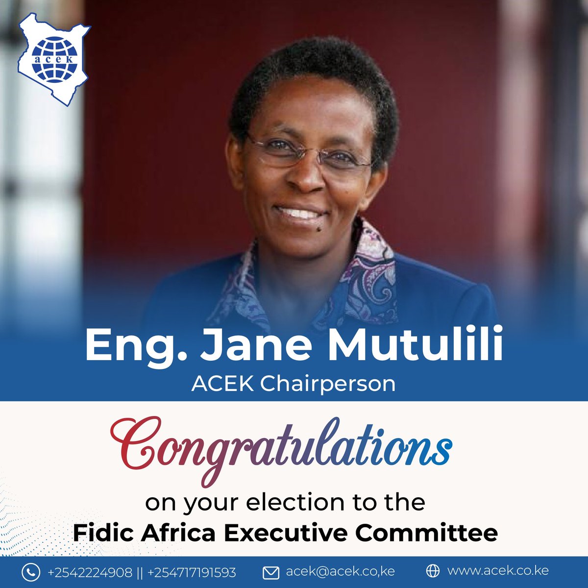 THe ACEK Chair was elected into <a href="/FIDICAfrica/">FIDIC Africa</a> Executive Committee, at the just concluded General Assembly Meeting in Dar es Salaam Tanzania on 28th May 2024. <a href="/FIDIC/">FIDIC</a>, the International Federation of Consulting Engineers, is the global representative ...