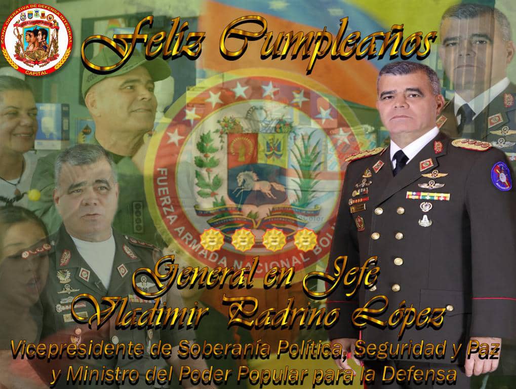 ZODI Capital N°81 (@zodicapital81) on Twitter photo #30MAY || En nombre del Personal Militar y No Militar que integran la <a href="/Zodicapital81/">ZODI Capital N°81</a> le deseamos un feliz cumpleaños al GJ. Vladimir Padrino López, Vicepresidente de Soberanía Política, Seguridad y Paz y Ministro del Poder Popular para la Defensa. #30MAY || En nombre del Personal Militar y No Militar que integran la <a href="/Zodicapital81/">ZODI Capital N°81</a> le deseamos un feliz cumpleaños al GJ. Vladimir Padrino López, Vicepresidente de Soberanía Política, Seguridad y Paz y Ministro del Poder Popular para la Defensa.
