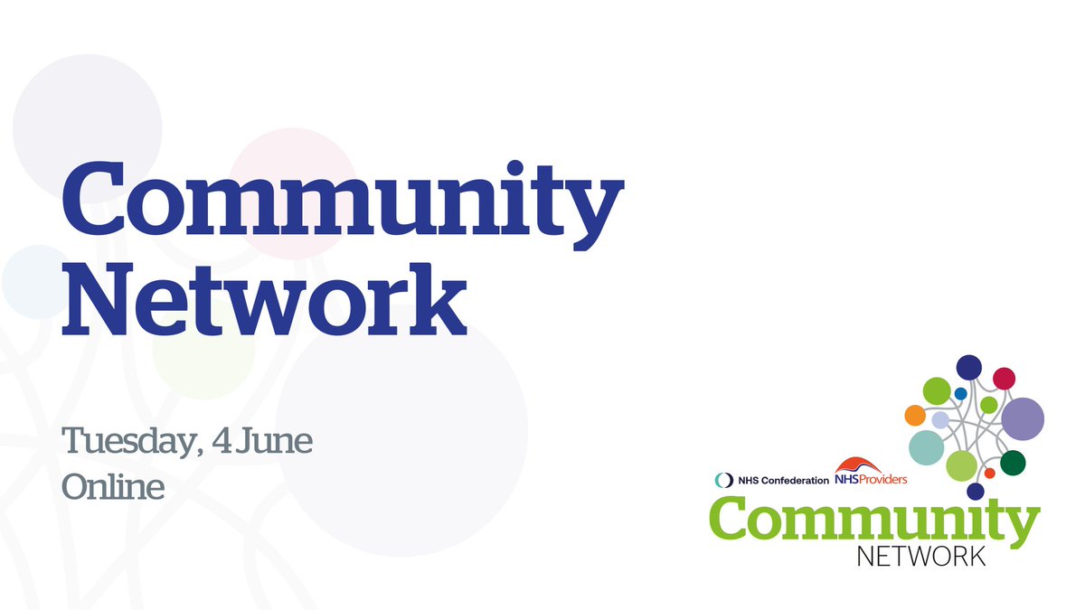 NHSProviders's tweet photo. It's not too late to join us at #TheCommunityNetwork on 4 June!
Chaired by @SiobhanMelia, we'll hear a strategic policy update from @julianhartley1 and an update from @JamesCSanderson on @NHSEngland's national community sector priorities.
Book now ➡ https://t.co/Od0YOHQCbH https://t.co/3lEXa6CoQl