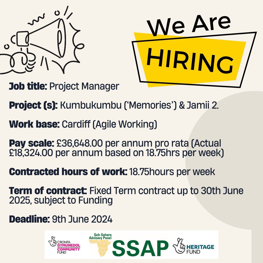 JOB OPPORTUNITY 📢 @SSAPWales are hiring a Project Officer for their Jamii2 and Kumbukumbu projects! Closing date: 9/6 @HeritageFundUK More information: amam.cymru/ssap/job-oppor…