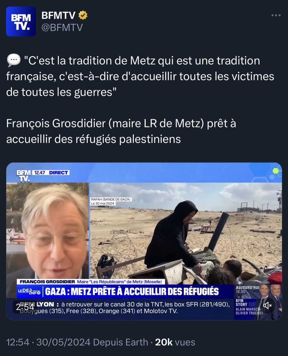 Le Maire LR de #Metz est prêt à accueillir des migrants palestiniens. Son bras droit, @ncolin_oesterle, est 8ème sur la liste Bellamy.