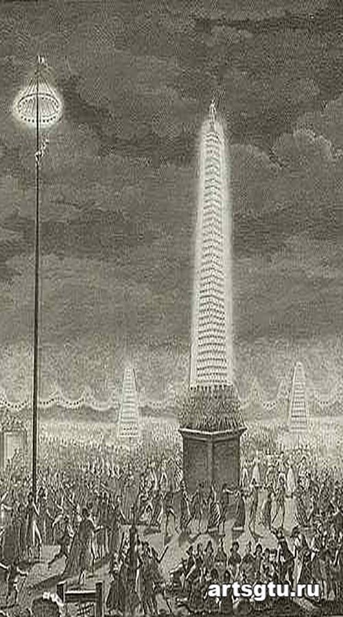 What are they depicting here? Glowing obelisks? Before electricity was 'invented'?🤔

Painting from the 1700's
