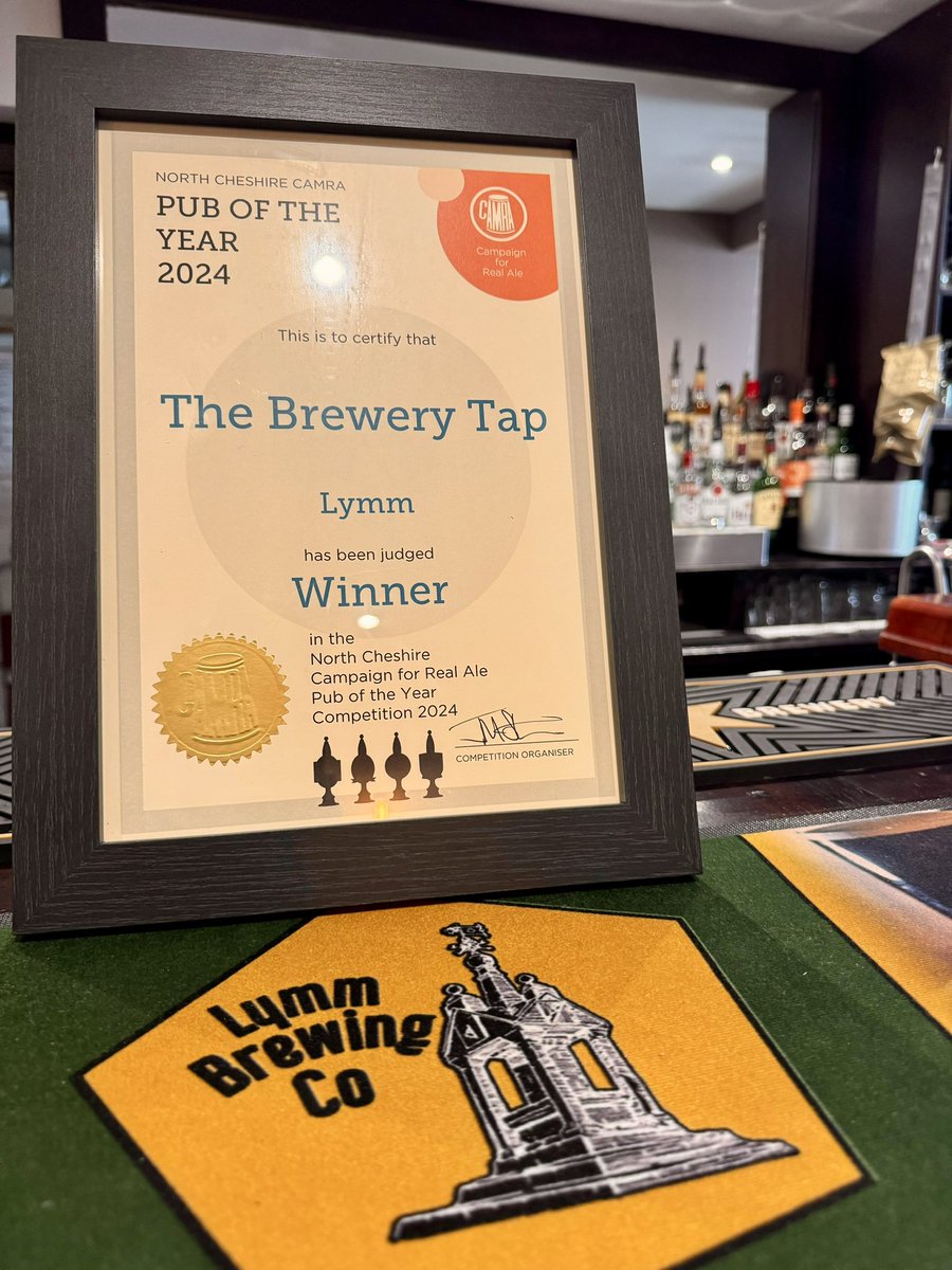 Here it is, sitting proudly on the bar. Thank you to everyone who came to the presentation on Tuesday evening. This is an amazing accomplishment and we are so grateful to everyone who has supported us throughout the years. Let’s see if we can also win next year! #lymm #camra