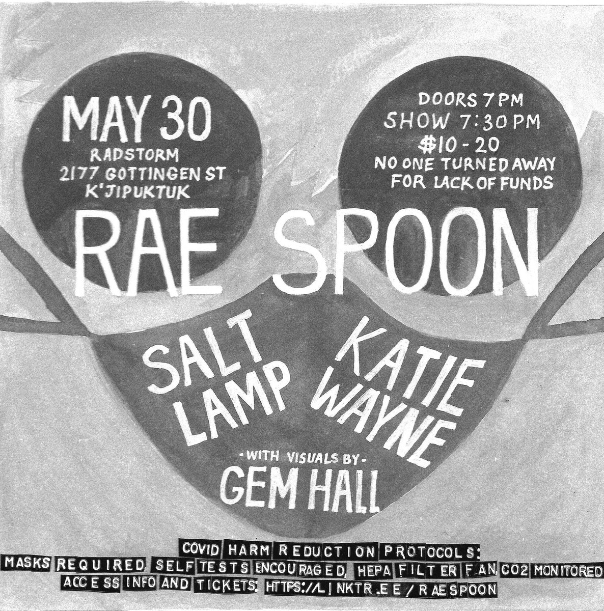 Rae Spoon (@raespoon) on Twitter photo Halifax, Salt Lamp and Katie Wayne can’t make it tonight because they have symptoms. We’ll do a make up show with them soon!
Test before you come!
Gem Hall and I will do a book reading followed by a music set with projections. 
Doors 7pm Show 7:30-8:45pm Halifax, Salt Lamp and Katie Wayne can’t make it tonight because they have symptoms. We’ll do a make up show with them soon!
Test before you come!
Gem Hall and I will do a book reading followed by a music set with projections. 
Doors 7pm Show 7:30-8:45pm