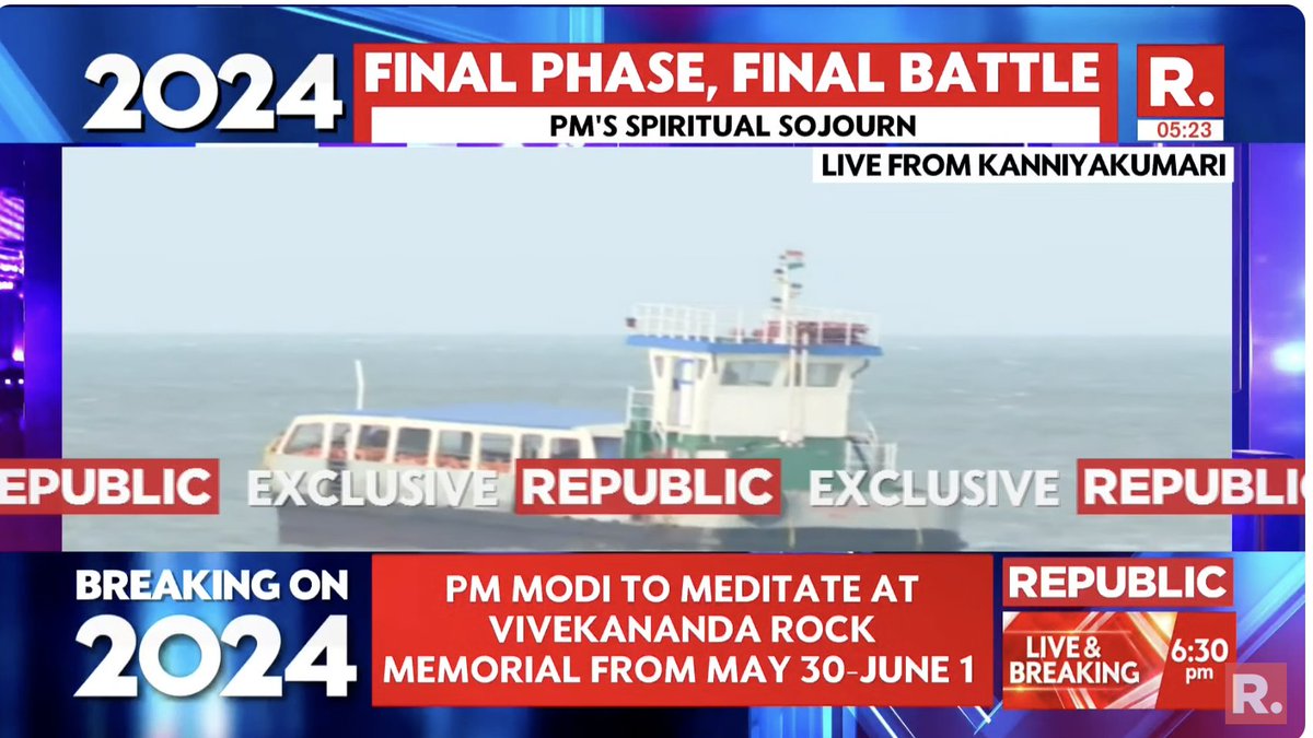 #LIVE | PM Modi reaches Kanyakumari, to meditate at Dhyan Mandapam at Vivekananda Rock Memorial from May 30-June 1 Tune in here - youtube.com/watch?v=v2uhs8…