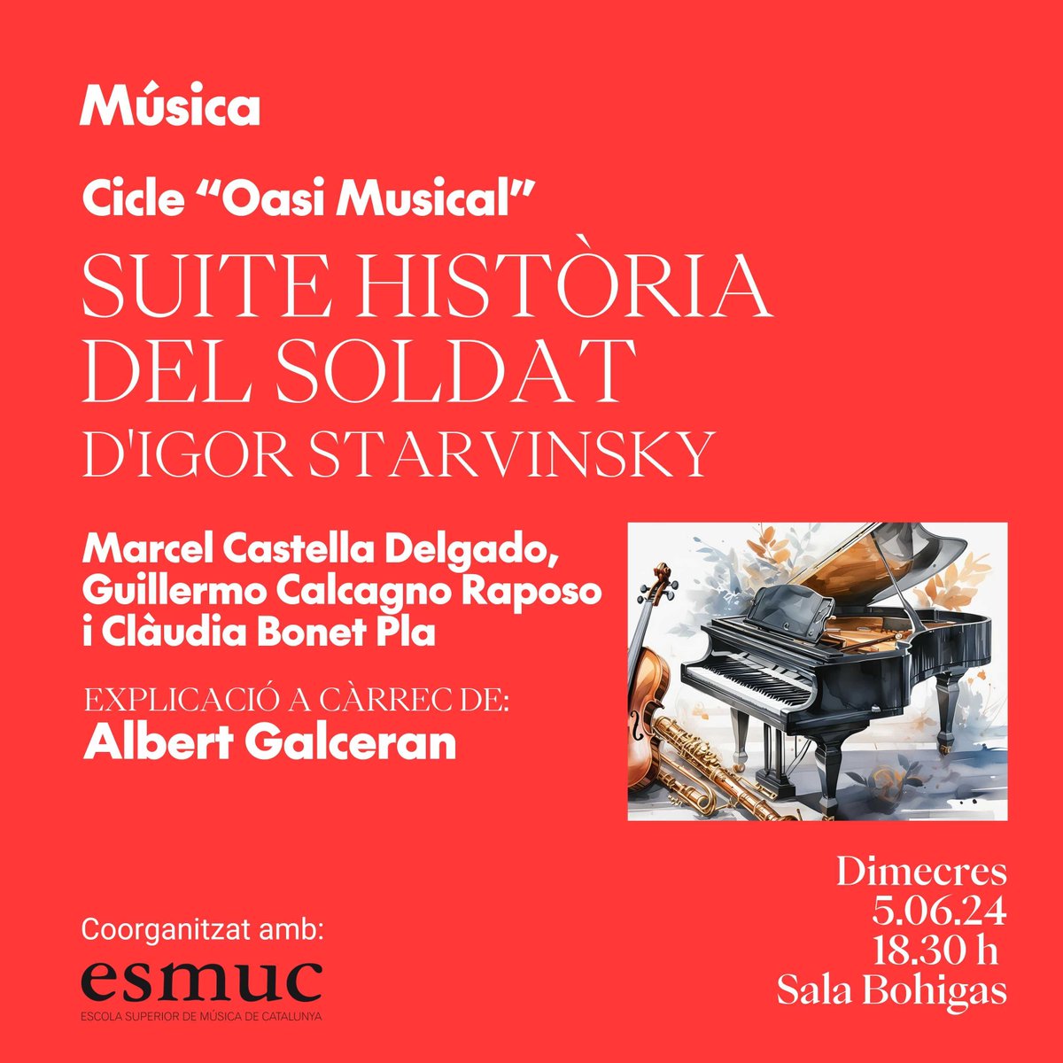 🎹 Stravinsky torna a l'Ateneu

🏝️ A l'oasi musical de la setmana vinent escoltarem la Suite Història del Soldat, del compositor rus

🗣️ Una peça comentada per Albert Galceran per escoltar-la des d'una altra òptica

🗓️ Dimecres, 5 de juny
🕡 18.30 h
