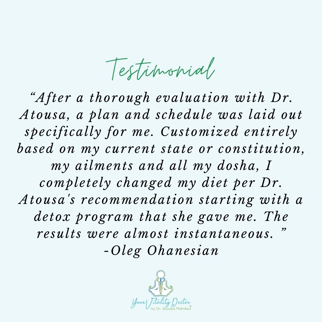 We're grateful for your positive review. Thank you for your support, Oleg!

Call 310-289-9770 or visit yourvitalitydoctor.com  for more information.

#vitality #ayurvedicmedicine #functionalmedicine 
 #symptoms #hashimotos #bloodtests #diet_&_recipes #ayurvedicmedicine