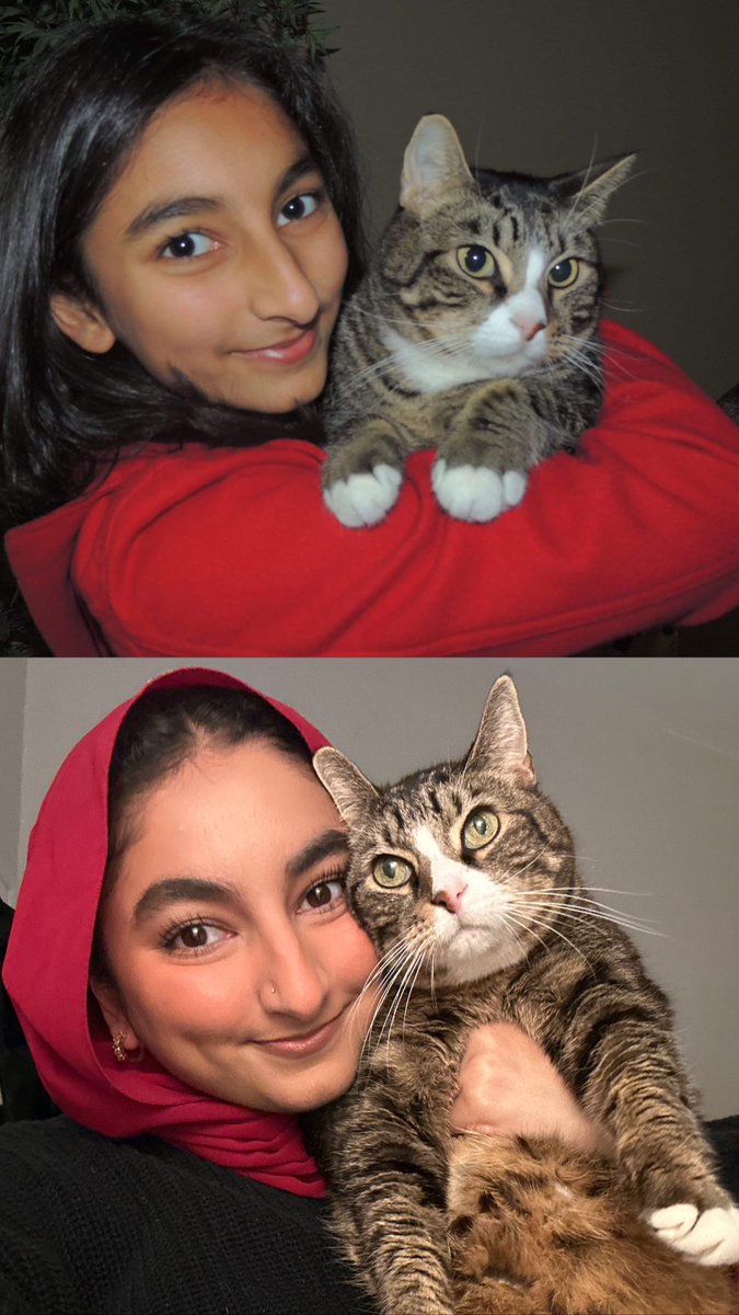my cat, baby boy, passed away today ❤️ here’s us at 12 & 6 and 22 & 16