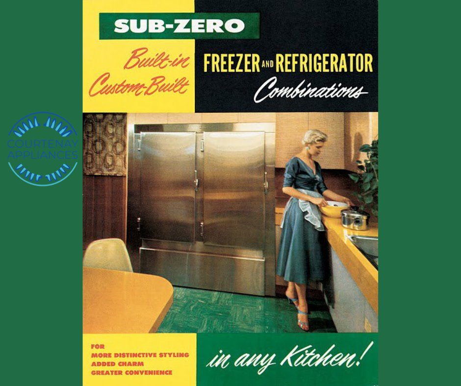 A vintage advertisment for custom SubZero built-in fridge freezer combos. A leader in function and style right from the start.
#ThrowbackThursday #fridge #freezer #builtin #retro #advertising #ads #retrostyle #retrodecor #vintageadvertising #efficient #comoxvalley