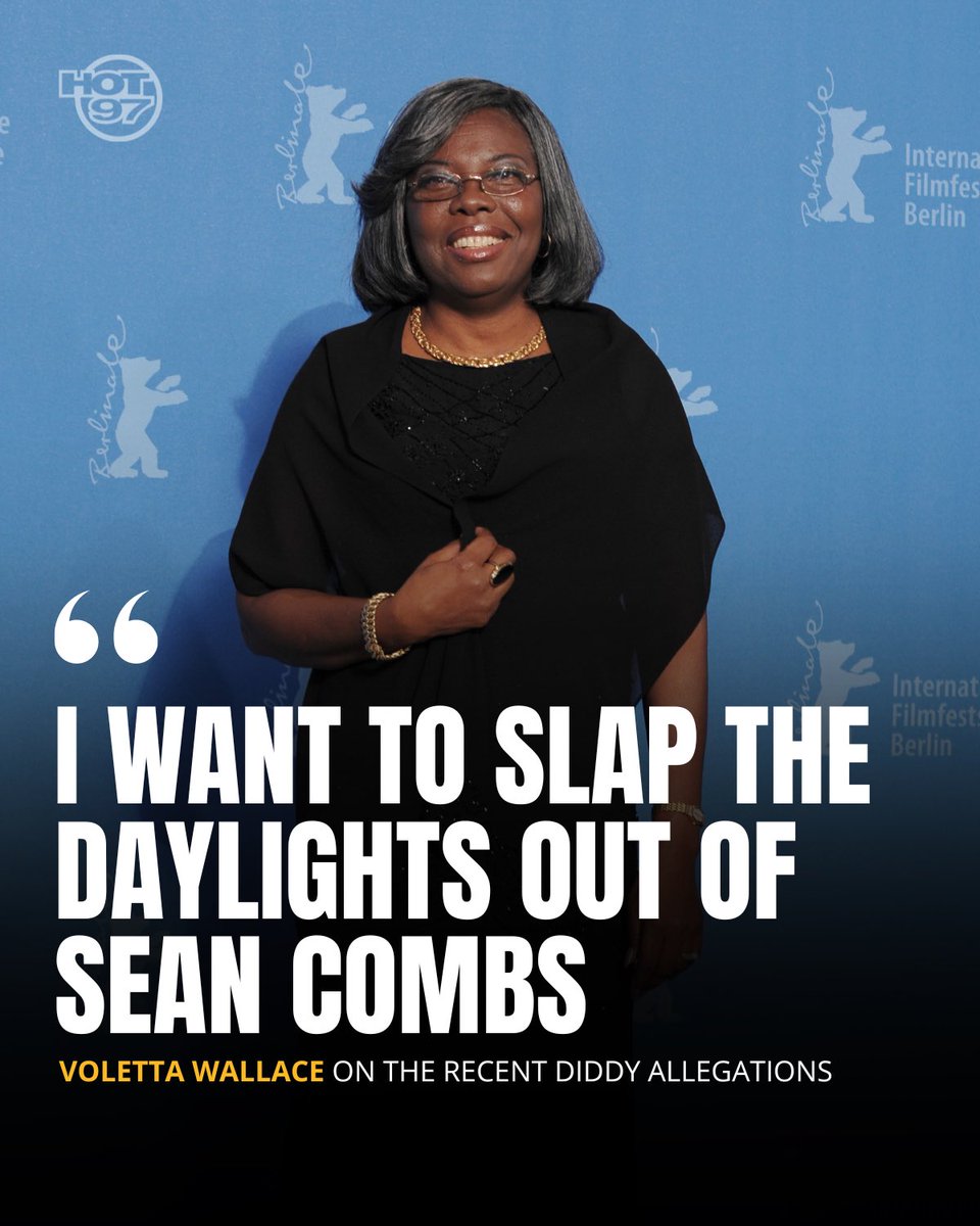 HOT97's tweet photo. The Notorious B.I.G.’s mother, Voletta Wallace: “I hope that I see Sean [Combs] one day and the only thing I want to do is slap the daylights out of him. And you can quote me on that” https://t.co/XYo64lUCte