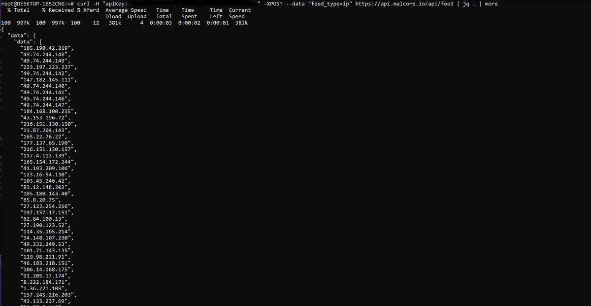 Malcore now has an IP threat feed. The feed is updated every 24 hours and provides you with 40,000 to 65,000 malicious IP addresses. 

This feed is completely free. Example request in image.

Enjoy!