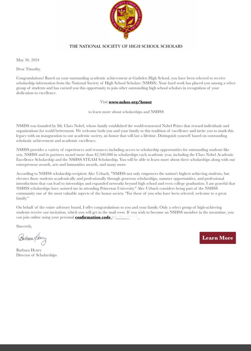 #AGTG Blessed to be inducted into the National Society of High School Scholars! @nshss @USAPrime_SE @usaprimese_X @PG_Uncommitted @PBR_Uncommitted @CoastRecruits @MikeEwingRSA @GadsdenCityAth