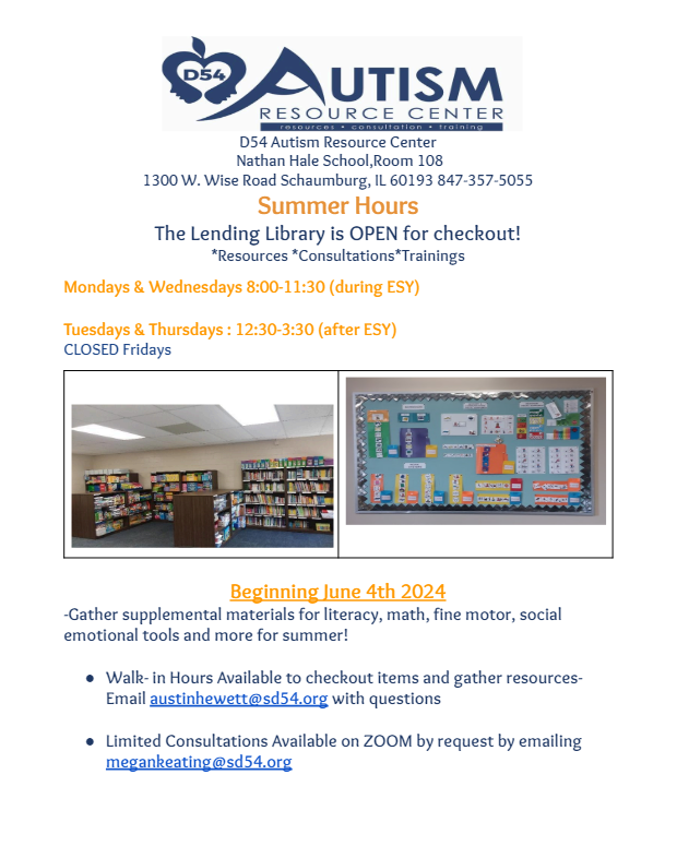 District 54 Autism Resource Center (@sd54arc) on Twitter photo <a href="/SD54ARC/">District 54 Autism Resource Center</a> is open this summer to support you! Caregivers <a href="/D54schools/">School District 54</a> - Stop by to pick up materials to work on literacy, math, and social emotional activities! <a href="/SD54ARC/">District 54 Autism Resource Center</a> is open this summer to support you! Caregivers <a href="/D54schools/">School District 54</a> - Stop by to pick up materials to work on literacy, math, and social emotional activities!