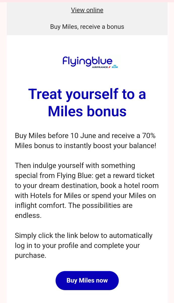 Flying Blue offering 70% bonus on miles purchase.
Seems targetted offer
#ccgeek #ccgeeks