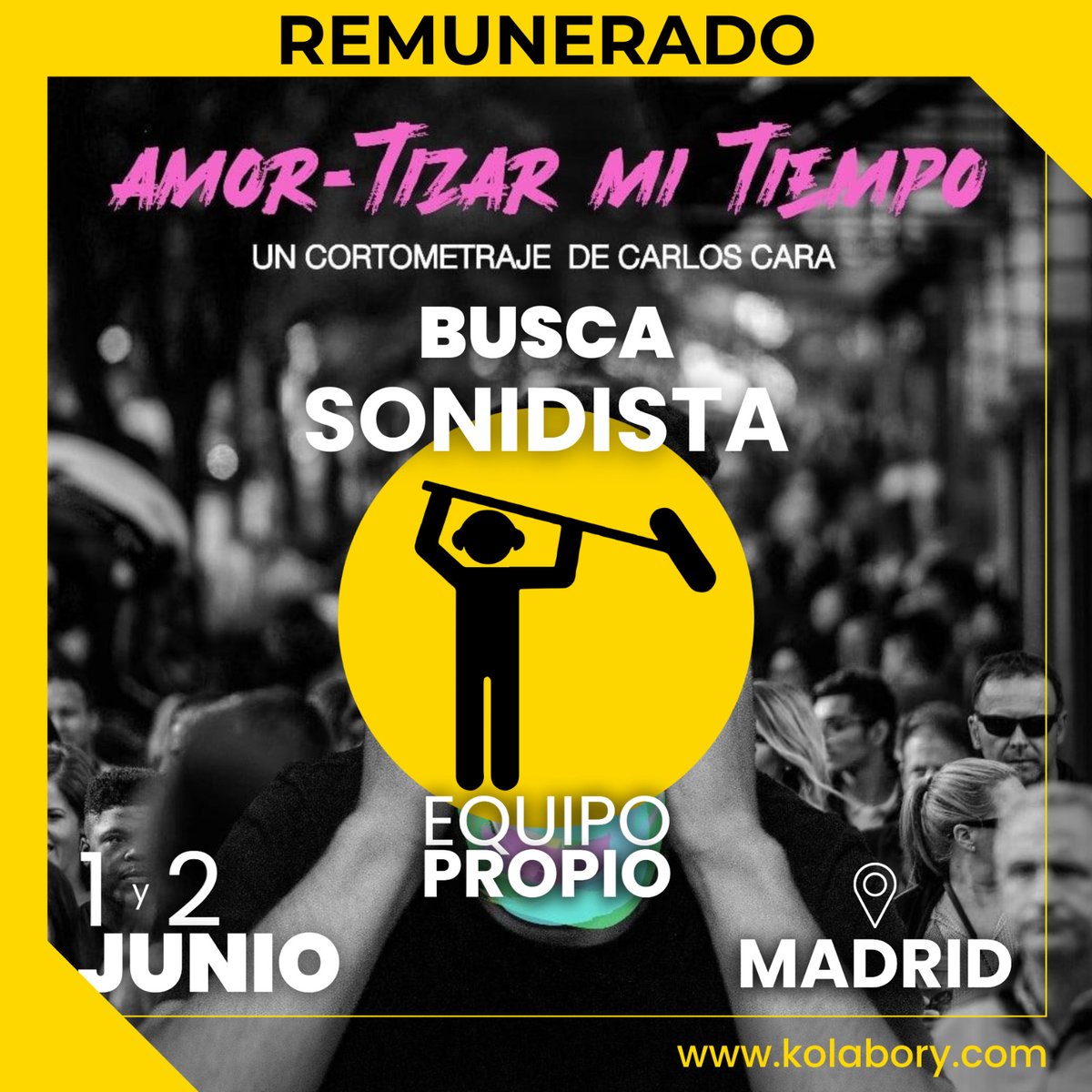 ¡SONIDISTA!

REMUNERADO

Este CORTOMETRAJE busca un/a SONIDISTA con equipo propio que quiera participar en su rodaje en Madrid

¡Apúntate! ¡Únete GRATIS al proyecto desde Kolabory.com!

¡¡COMPÁRTELO CON TUS AMIGXS DE SONIDO!!