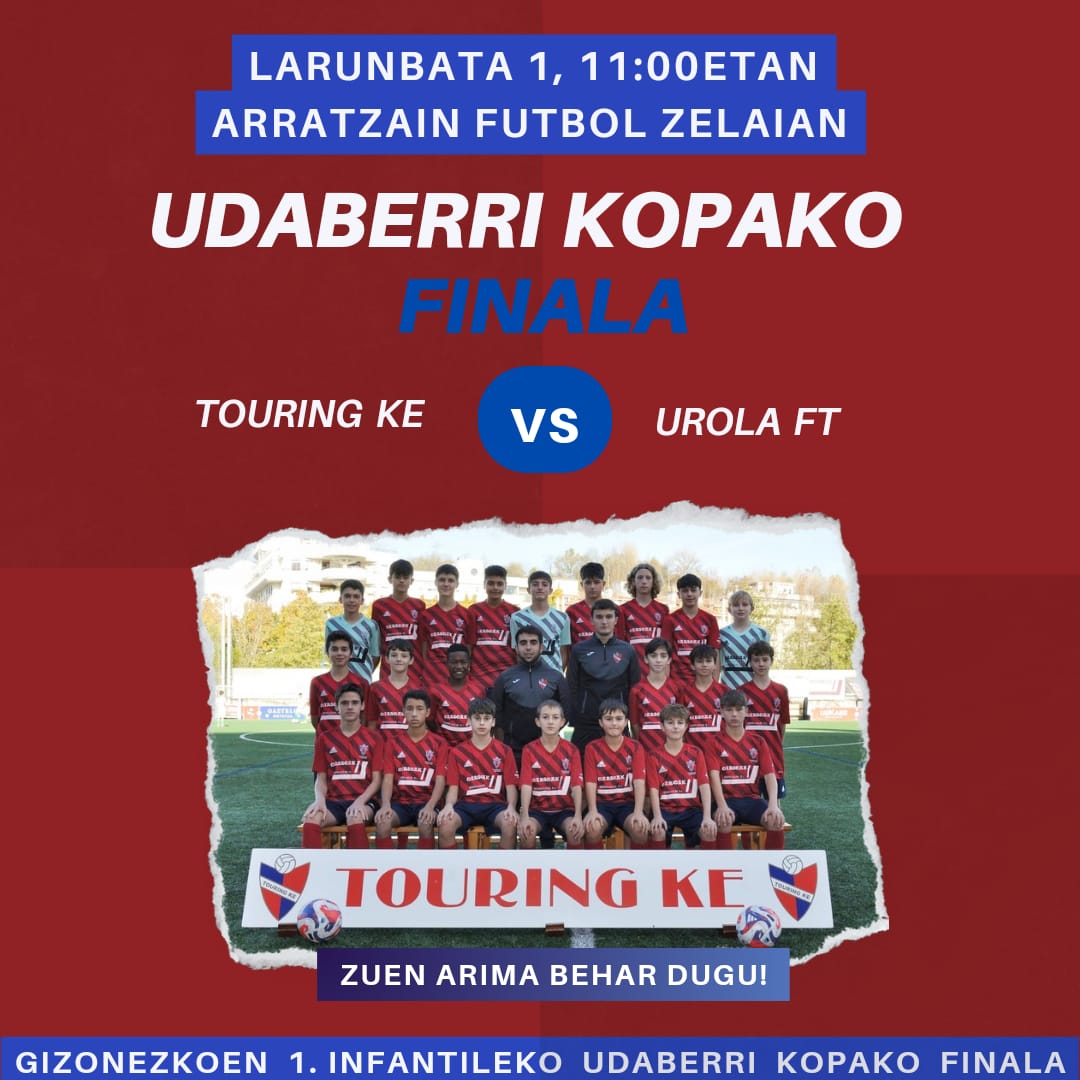 🙌🏻 ZUEN ARIMA BEHAR DUGU! ⚽️ @Touring_KE 🆚 @sdurolake 🏆 Gizonezkoen 1. infantileko Udaberri kopako finala 🗓️ Larunbata 1, 11:00etan 🏟️ Arratzain (Billabona) #GoraTouring