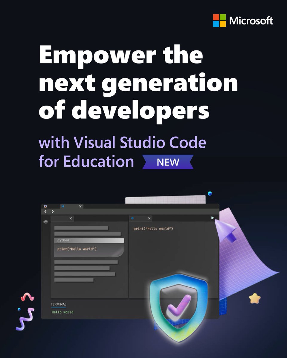 In today’s digital world, coding is an essential skill.

Explore how students can learn languages like Python and JavaScript in a safe, secure online environment with Visual Studio Code for Education: msft.it/6014YiWhC

#MicrosoftEDU #STEM