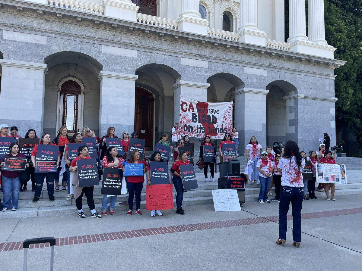 Happening NOW! Survivors of sexual assault, domestic violence, child abuse, and human trafficking are rallying at the CA Capitol to demand that @CAgovernor and the #CALeg fund crime victim services! #CABudget #SAVEVOCA