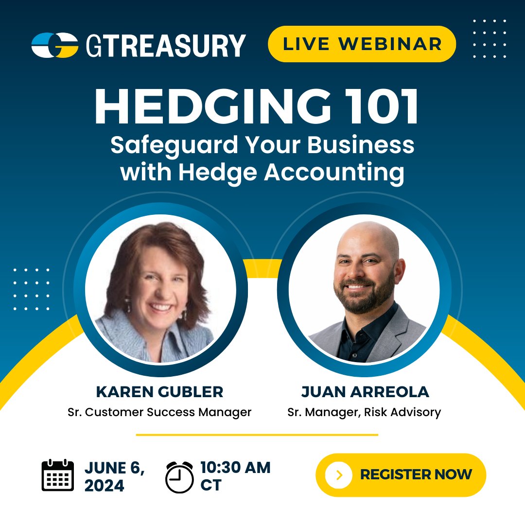 Are you interested in starting a hedge program but don’t know where to start? Join us for our new CTP-certified #webinar on June 6th, “Hedging 101: Safeguard Your Business with Hedge Accounting,” hosted by Karen Gubler and Juan Arreola. Register now: bit.ly/3X2FPpw
