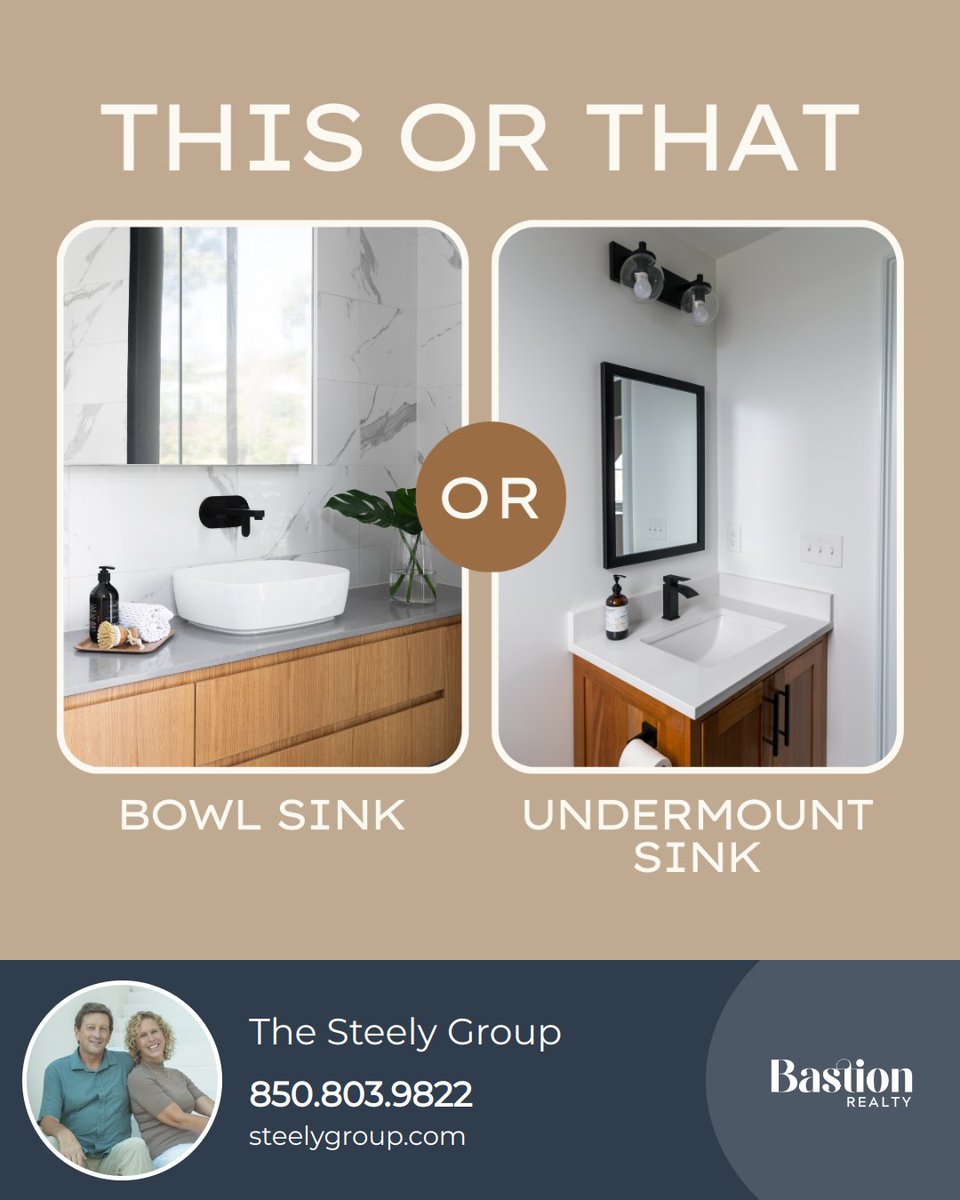 Transform your bathroom with the perfect sink: bold bowl for a statement or seamless under-mount for timeless elegance. What's your choice? 

#steelygroup #30A #sowal #beachlife #beachrealestate #beachvibes #santarosabeach #beachhouse #bathroomdesign #luxuryliving #homespa