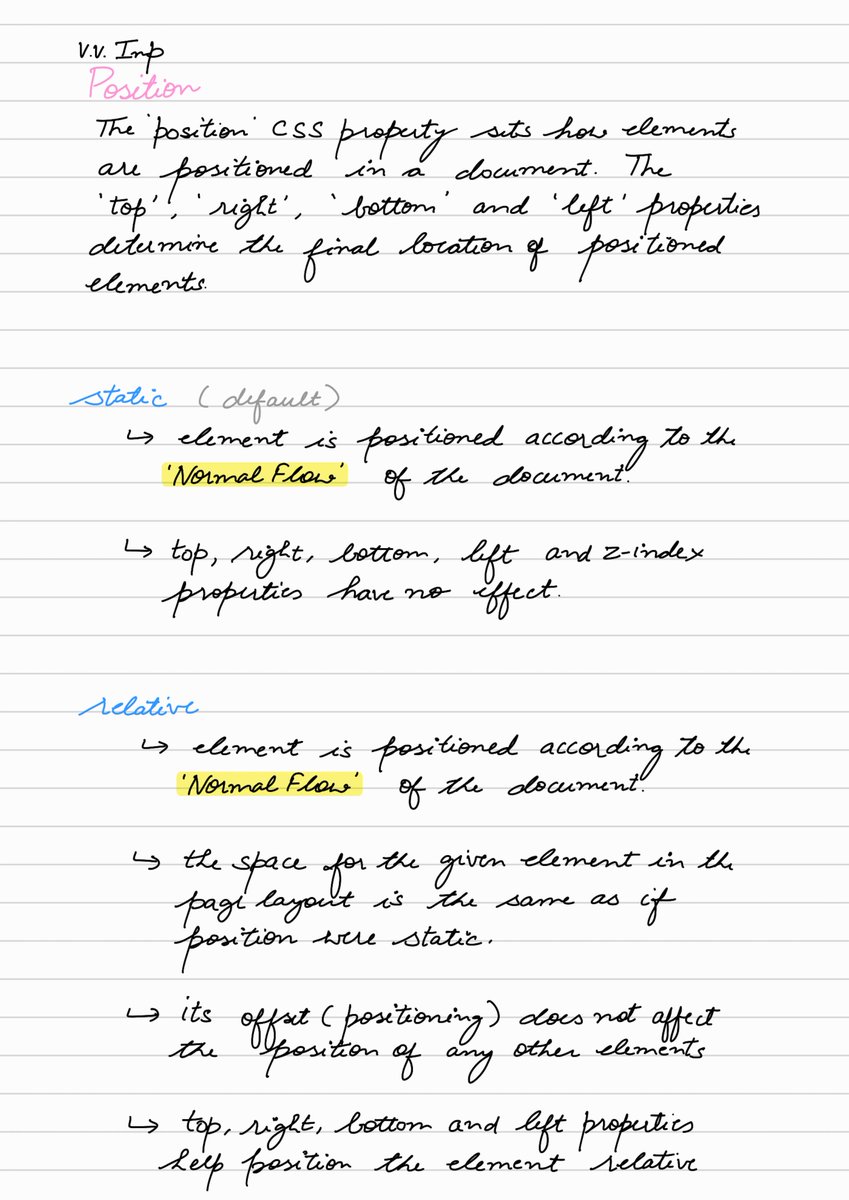 ShivikaInTech's tweet image. The position CSS property is a powerful tool for placing elements anywhere in the document, but it can be tricky for beginners (like me!). 

I&apos;ve made some notes to help me understand its contexts and nuances better. Hope it helps someone out there! 📝

#CSS #learninginpublic