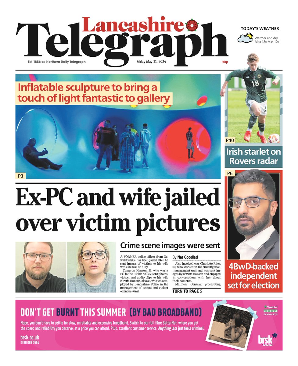 Front page of Friday's @LancsTelegraph📰

#TomorrowsPapersToday #Lancashire #EastLancashire #LancashireNews #Newsquest #LocalNews #BuyAPaper #LocalNewsMatters #Rovers #Blackburn #BurnleyFC #Burnley #Preston