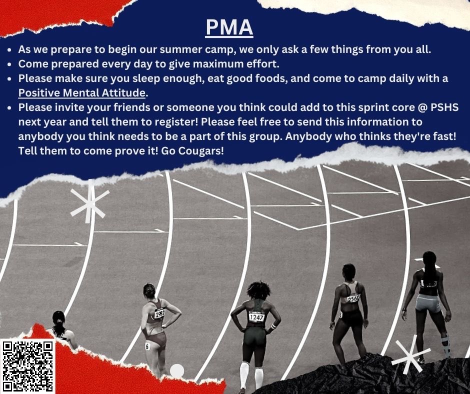 Summer Speed Camp❗️❗️❗️
<a href="/CoachMarcus2045/">Marcus Allen Norment</a> &amp; I
Starts JUNE 17th 6:30pm - 7:30pm❗️❗️❗️

Any incoming PSHS Freshman or 5th-8th grader must register! (QR code on last picture). Any kids already @ South no registration required! 

Come have fun &amp; get faster 
#FamilyBusiness #GoCougars