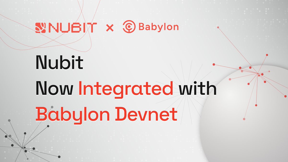 Nubit | Bitcoin Thunderbolt (@nubit_org) on Twitter photo We're delighted to announce Nubit's integration with Babylon Devnet!
🚀 Congrats to Babylon (<a href="/babylon_chain/">BabylonChain</a>) on their impressive $70M funding round!
As one of Babylon's closest collaborators, our collaboration reflects a shared vision for a secure and scalable blockchain We're delighted to announce Nubit's integration with Babylon Devnet!
🚀 Congrats to Babylon (<a href="/babylon_chain/">BabylonChain</a>) on their impressive $70M funding round!
As one of Babylon's closest collaborators, our collaboration reflects a shared vision for a secure and scalable blockchain