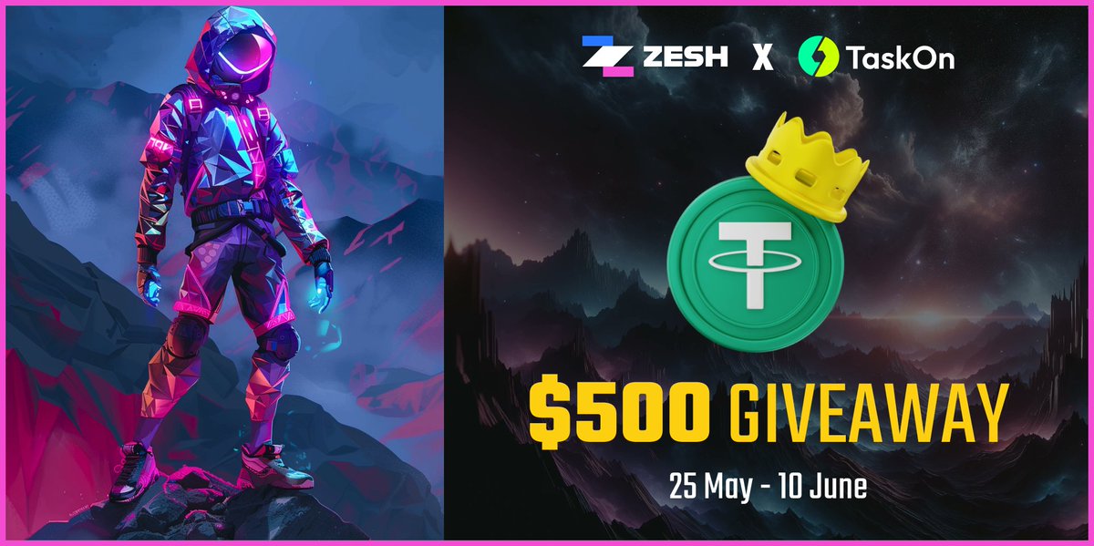 $500 USDT Up For Grabs With Zesh and TaskOn 

To get started, go to:
taskon.xyz/campaign/detai…

#GiveawayAlerts #giveawaytime #giveaway