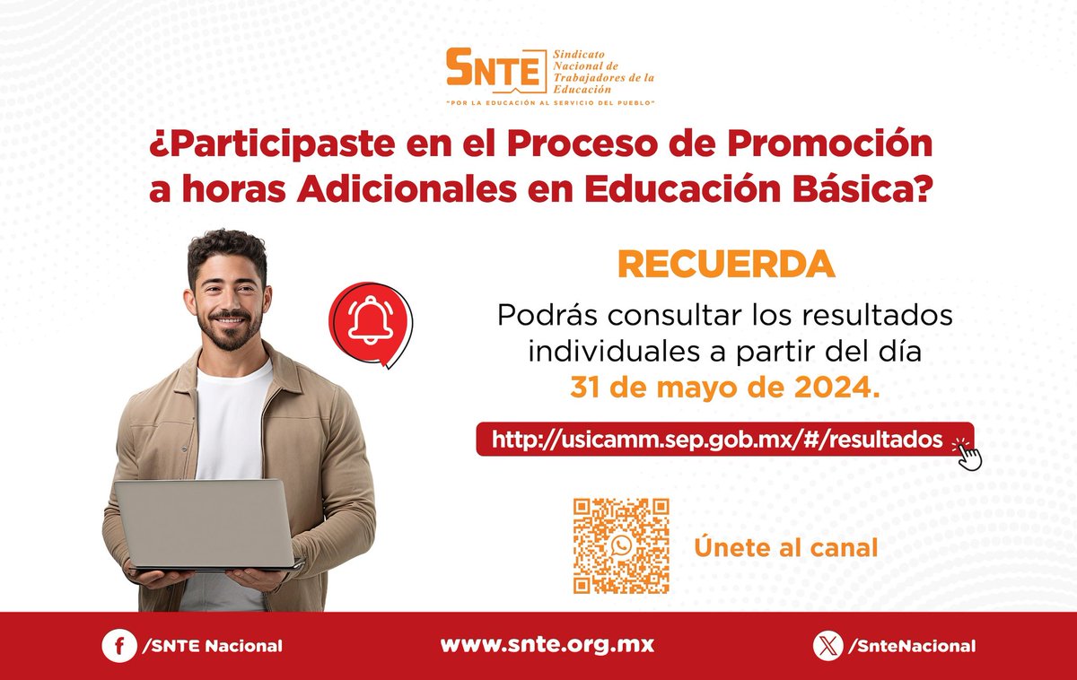‼️Información importante‼️

¿Participaste en el Proceso de Promoción a horas Adicionales en Educación Básica? 
👩‍🏫 👨🏻‍🏫Recuerda que podrás consultar los resultados individuales a partir del #31deMayo de 2024. 🗓️
Entra al link:👇🏽
acortar.link/lvWvkD