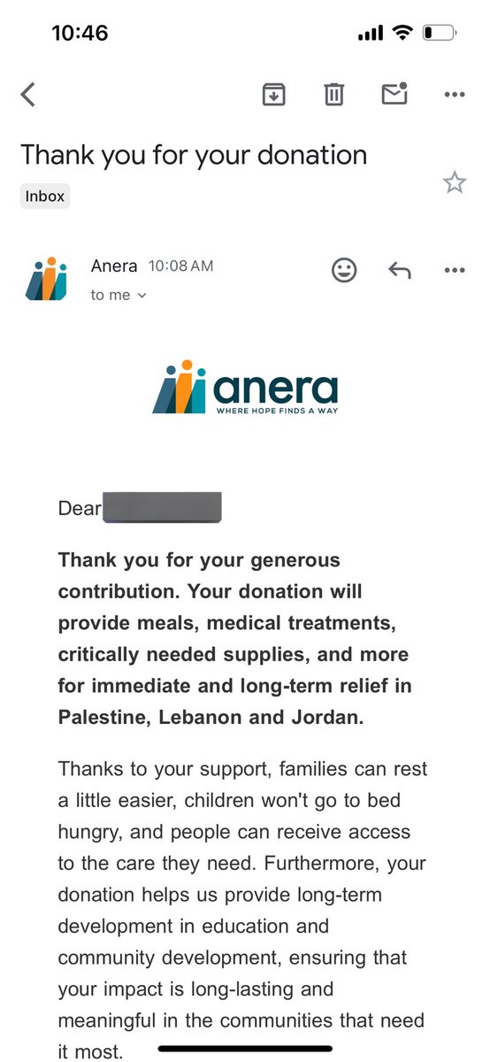 Donated a part of my internship stipend for Palestine through @AneraOrg. It’s a teeny amount but know if your means allows you, even a little amount, the people of Palestine need our attention and support right now. #FreePalestine 🇵🇸🍉🍉🍉