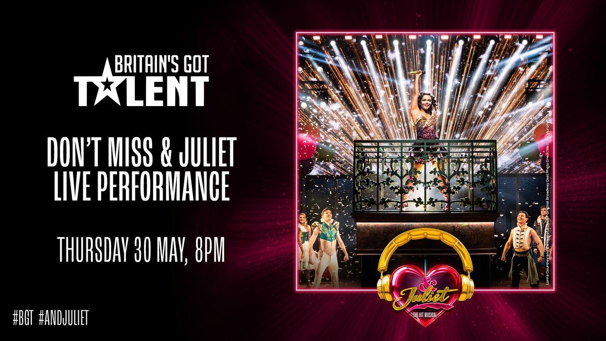 Don't forget to tune into Britain's Got Talent TONIGHT to catch a special performance from & Juliet! @JulietMusical Coming to His Majesty’s Theatre in February 2025: bit.ly/HMTJuliet