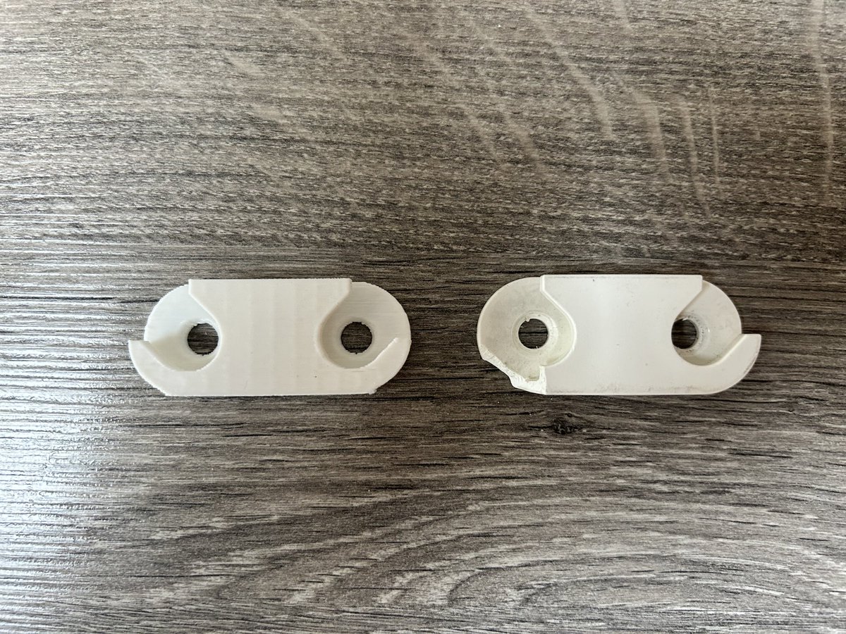 Right: Broken part in @IKEAUK shoe cabinet. Left: Replacement part 3d printed at home using 3d printer. #AchievementUnlocked