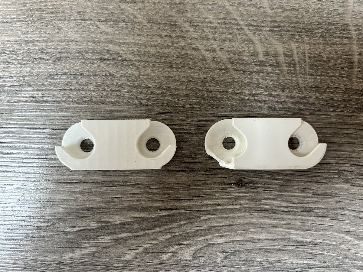 Right: Broken part in <a href="/IKEAUK/">IKEA UK</a> shoe cabinet. Left: Replacement part 3d printed at home using 3d printer. #AchievementUnlocked