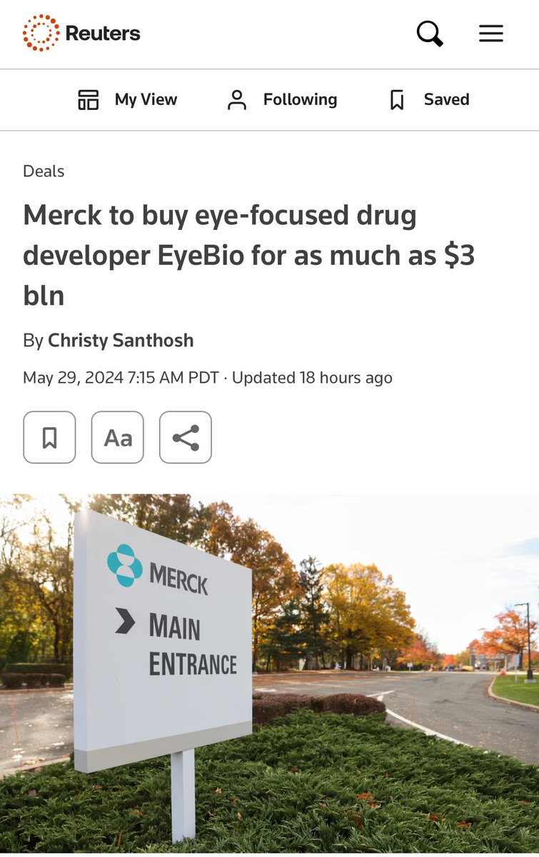 Merck ( $MRK ) to buy eye-focused drug developer EyeBio for as much as $3 bln 👀

Mr. Conspiracy Has Been Saying Look Out For Eye Symbolism, Also I Have Been Tweeting “Eye” Related Topics As Well…

Your “Vision” Is Next‼️ “All-Seeing Eye”

#Ophthalmology $XBI $APLS $PFE $MRNA