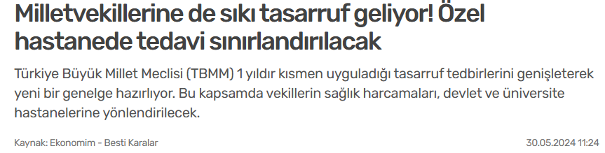 Milletvekilleri, özel hastanelere ancak kendi paraları ile gidebilmeli; buna hepsinin gücü yeter. Milletvekillerinin çakarlı araçları da olmamalı!